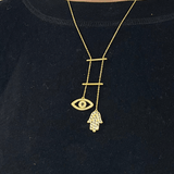 Gold Plated Hamsa Emerald Evil Eye Necklace Eye of Protection Hamsa Necklace for Women Emerald Evil Eye Necklace Womens Day Gift For Her- FineColorJewels