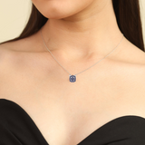 model showcasing Real Blue Sapphire Pendant Necklace September Birthstone Gift Pretty Necklaces Silver Sapphire Cluster Pendant Women Sapphire Necklace