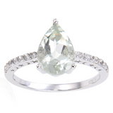 Green Amethyst Pear Ring, Amethyst pear shape solitaire cocktail ring for women