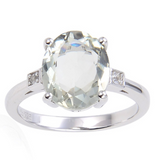 Green Amethyst Chunky Ring, Light green amethyst oval solitaire cocktail ring