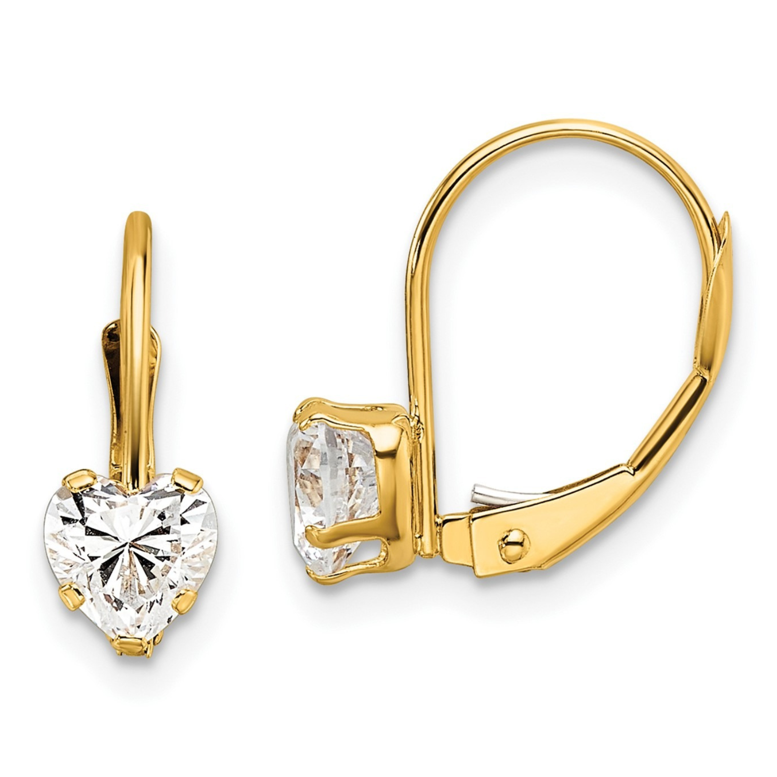 14k Gold Heart Gemstone Leverback Earrings