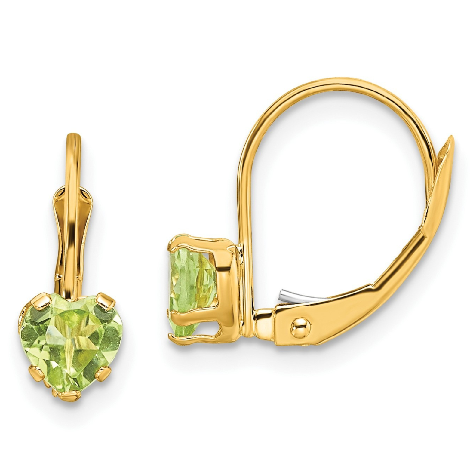 14k Gold Heart Gemstone Leverback Earrings