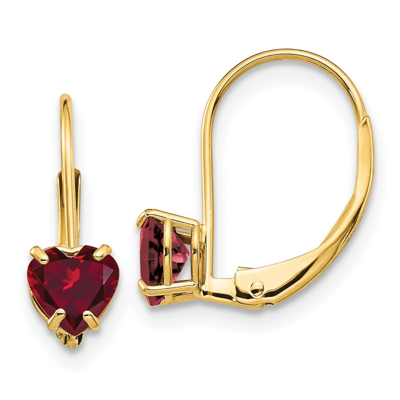 14k Gold Heart Gemstone Leverback Earrings