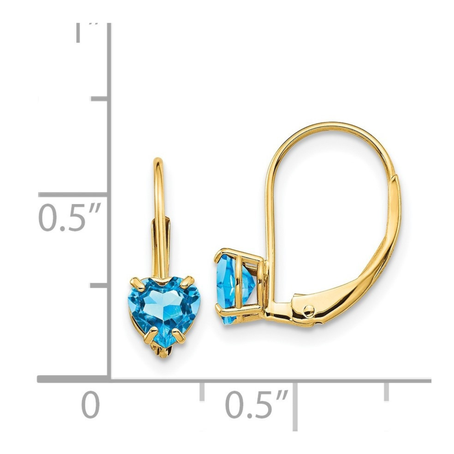 14k Gold Heart Gemstone Leverback Earrings