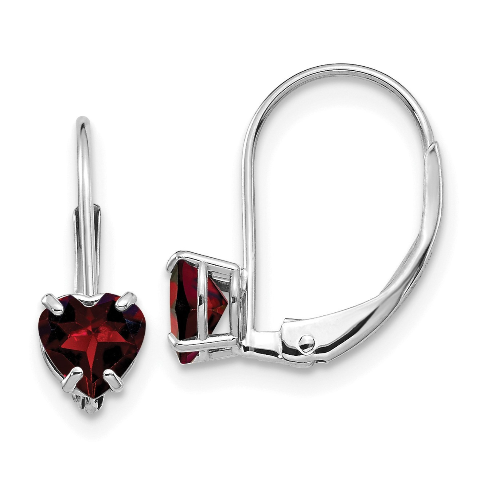 14k Gold Heart Gemstone Leverback Earrings