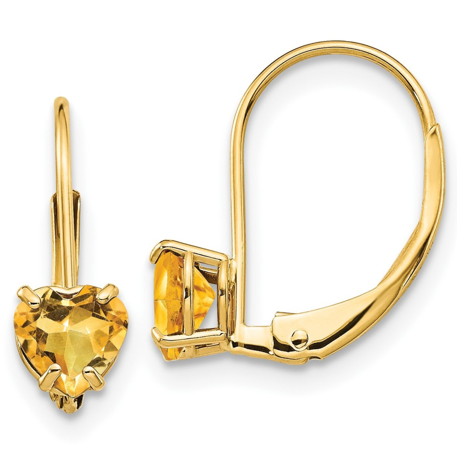 14k Gold Heart Gemstone Leverback Earrings