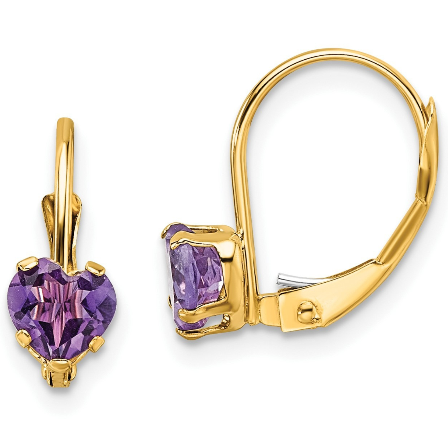 14k Gold Heart Gemstone Leverback Earrings