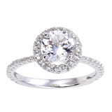 White topaz halo ring, Round cut Bridal, Engagement ring