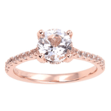 White Topaz Pave Engagement Ring in Rose Gold, round cut topz bridal ring, bridal ring design, rings under $100