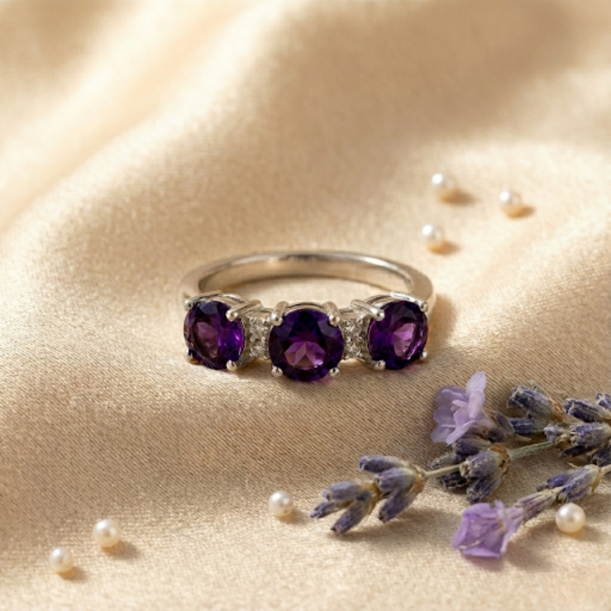 Amethyst Three Stone Ring