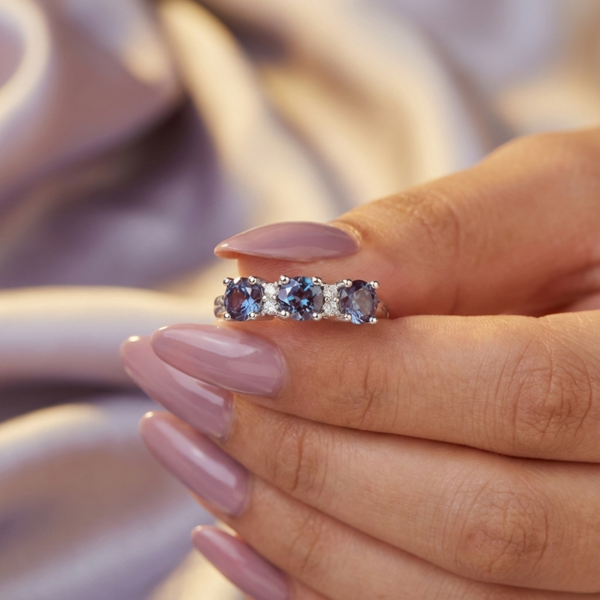 Bague à trois pierres en alexandrite