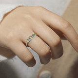 Three Stone Ring for Women 925 Sterling Silver Ring Peridot Green Gemstone Ring 