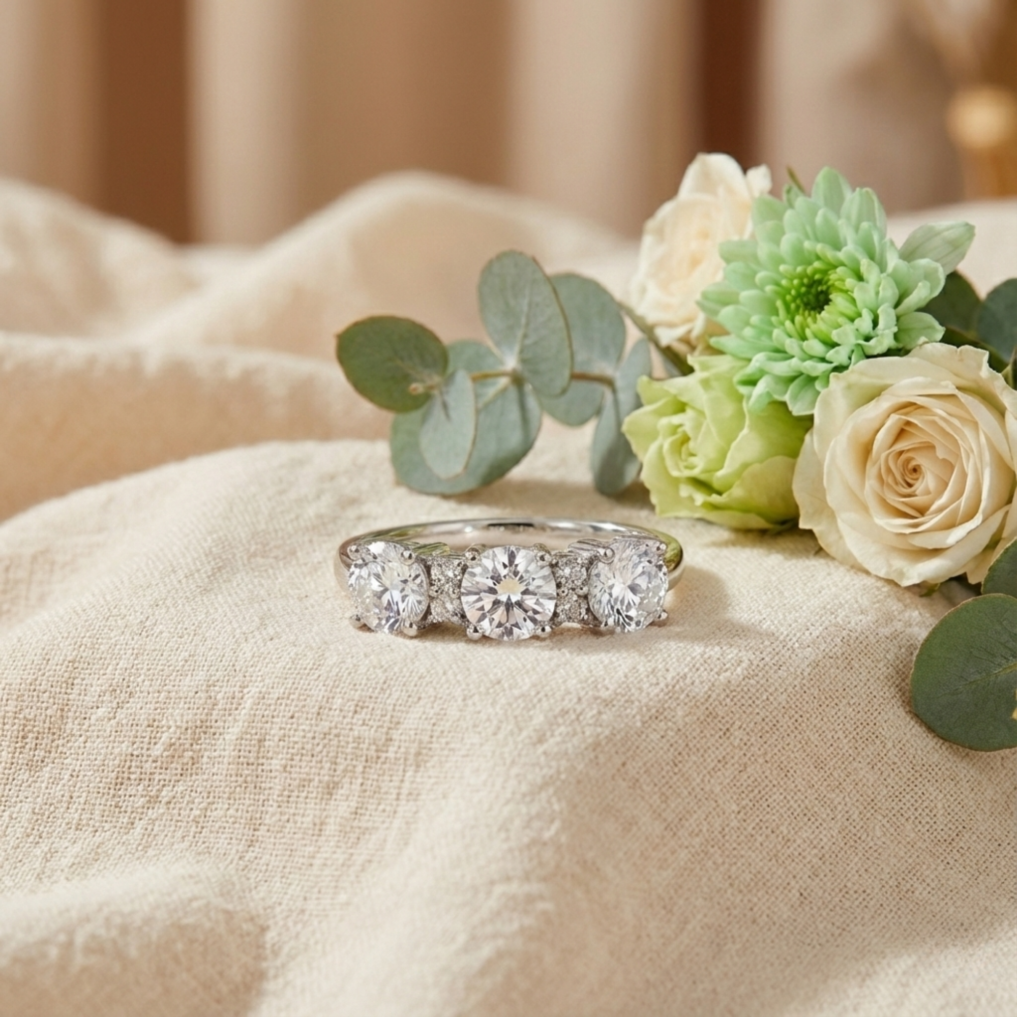 Bague à trois pierres avec topaze blanche