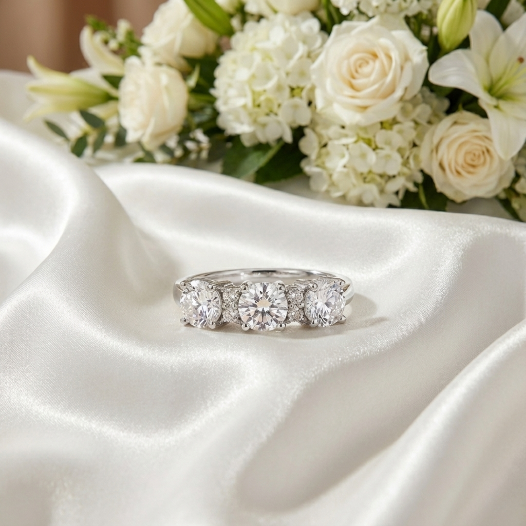 Bague à trois pierres avec topaze blanche