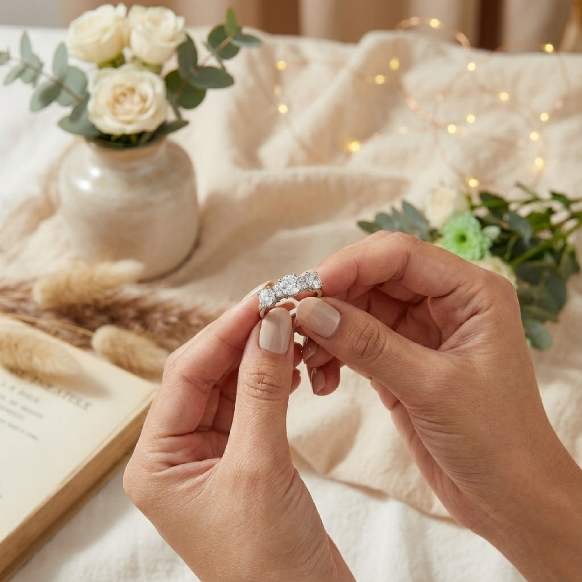 Bague à trois pierres avec topaze blanche