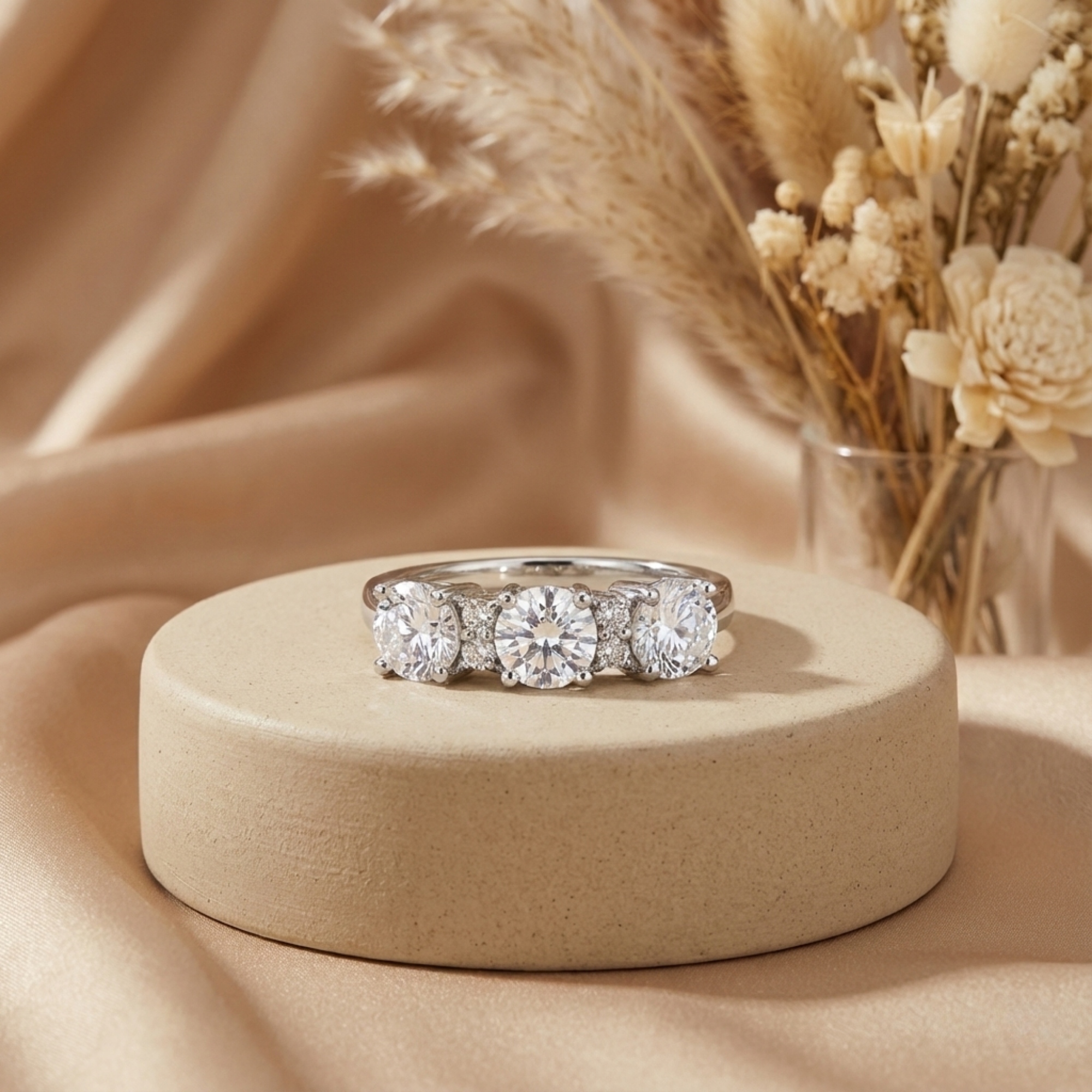 Bague à trois pierres avec topaze blanche