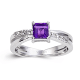 Amethyst Square Split Band Fashion Ring, topaz accented ring, topaz amethyst ring design, square amethyst ring design, square gemstone ring design, split band design