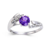 Amethyst Horizontal Baguette Ring with Topaz Accents, Purple gemstone ring, round shape gemstone ring