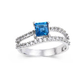 Blue Topaz Dual Band Fashion Ring, square shape gemstone design