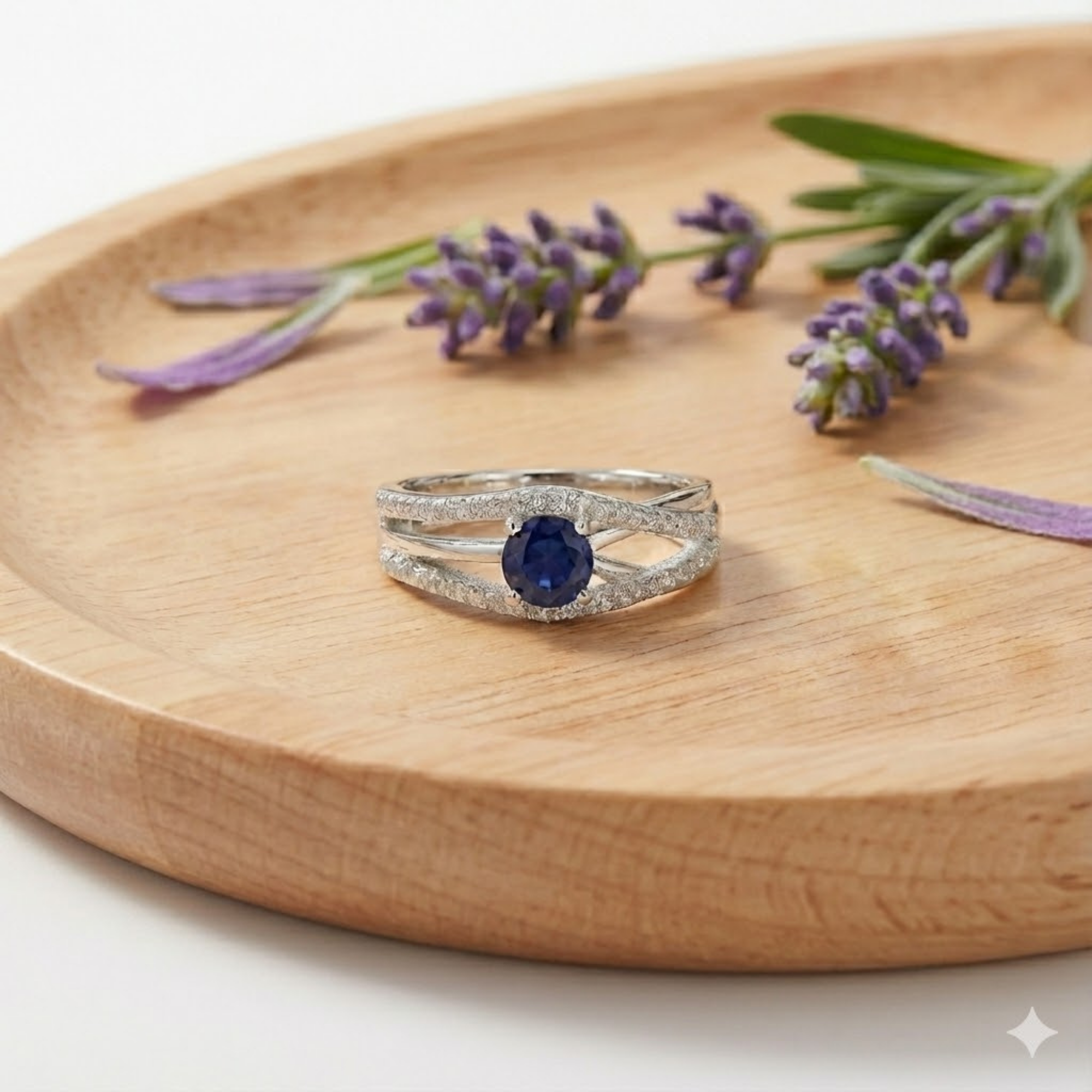 Bague fantaisie à bande fendue en saphir bleu