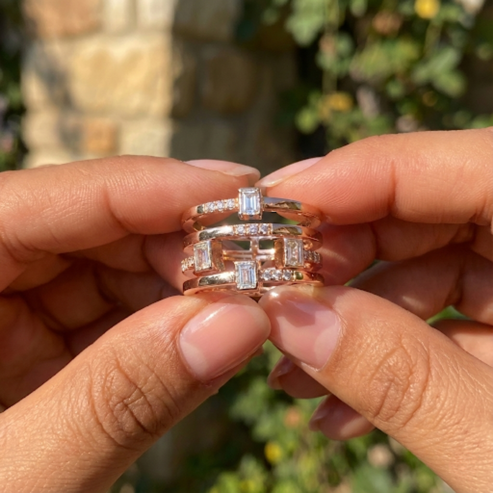 White Sapphire Four Band Fashion Ring