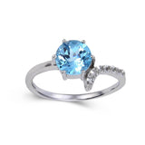 Blue topaz round shape classic ring, round cut topaz solitaire ring for her, sterling silver topaz ring