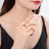 Solitaire ring on model, model wearing garnet ring, genuine garnet design