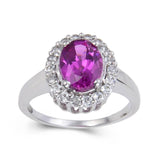 Purple Sapphire Oval Halo Ring, Topaz accented ring, 925 sterling silver sapphire ring, pink sapphire oval shape sapphire