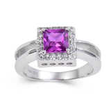 Lab Created Purple Sapphire Halo Square Shaped Ring, 925 Sterling Silver Valentines Ring for Women, Gift for Mom Grandma