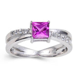 Purple Sapphire Square Split Band Ring, Created sapphire ring, barbie inspired ring, purple gemstone ring