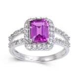 Purple Sapphire Split Band Octagon Ring, white topaz sapphire ring in 925 sterling silver