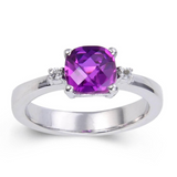 Purple Sapphire Checkerboard Cushion Ring, Princess cut sapphire ring