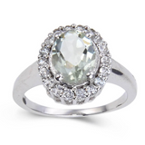Oval shape green amethyst ring with white topaz, natural amethyst ring, 925 sterling silver amethyst ring