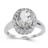 Oval shape green amethyst ring with white topaz, natural amethyst ring, 925 sterling silver amethyst ring