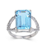 Blue Topaz Emerald Cut Statement Ring, topaz split band ring, stunning blue gemstone ring