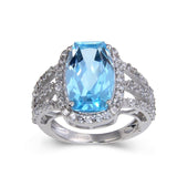 Blue Topaz Cushion Statement Ring, Blue and white topaz ring, topaz sterling silver ring, 925 sterling silver ring