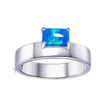 Blue opal offset ring, Blue Opal ring Rhodium-plated 925 Sterling Silver