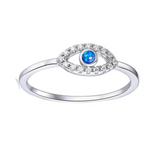 Blue Opal Evil Eye Ring, Opal sterling silver evil eye ring, Protecting ring, rhodium plated ring