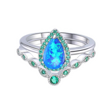 Blue Opal Stackable Teardrop Ring, Blue opal ring in 925 sterling silver