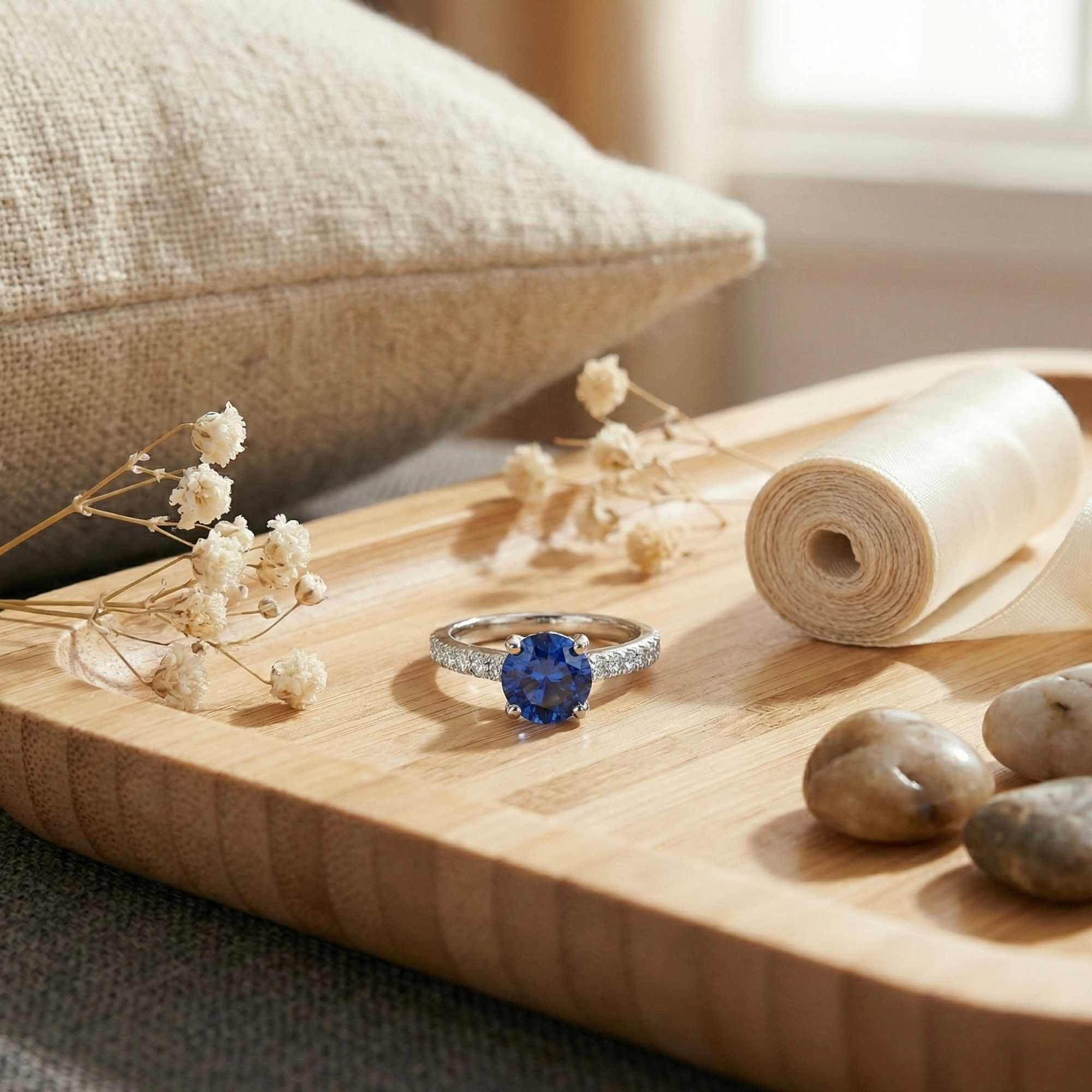 Ceylon Sapphire Round Solitare Ring