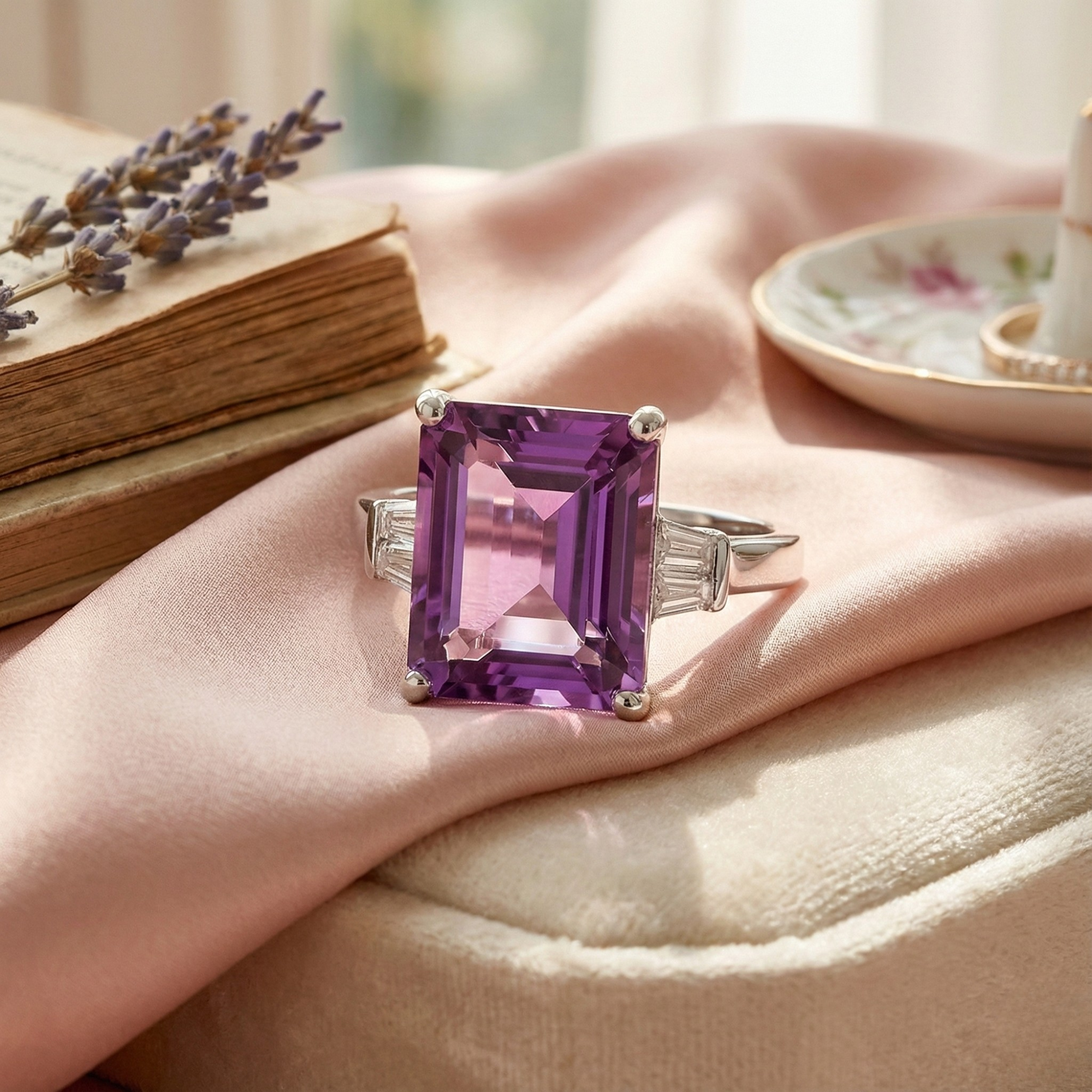 Octagon Purple Amethyst Ring