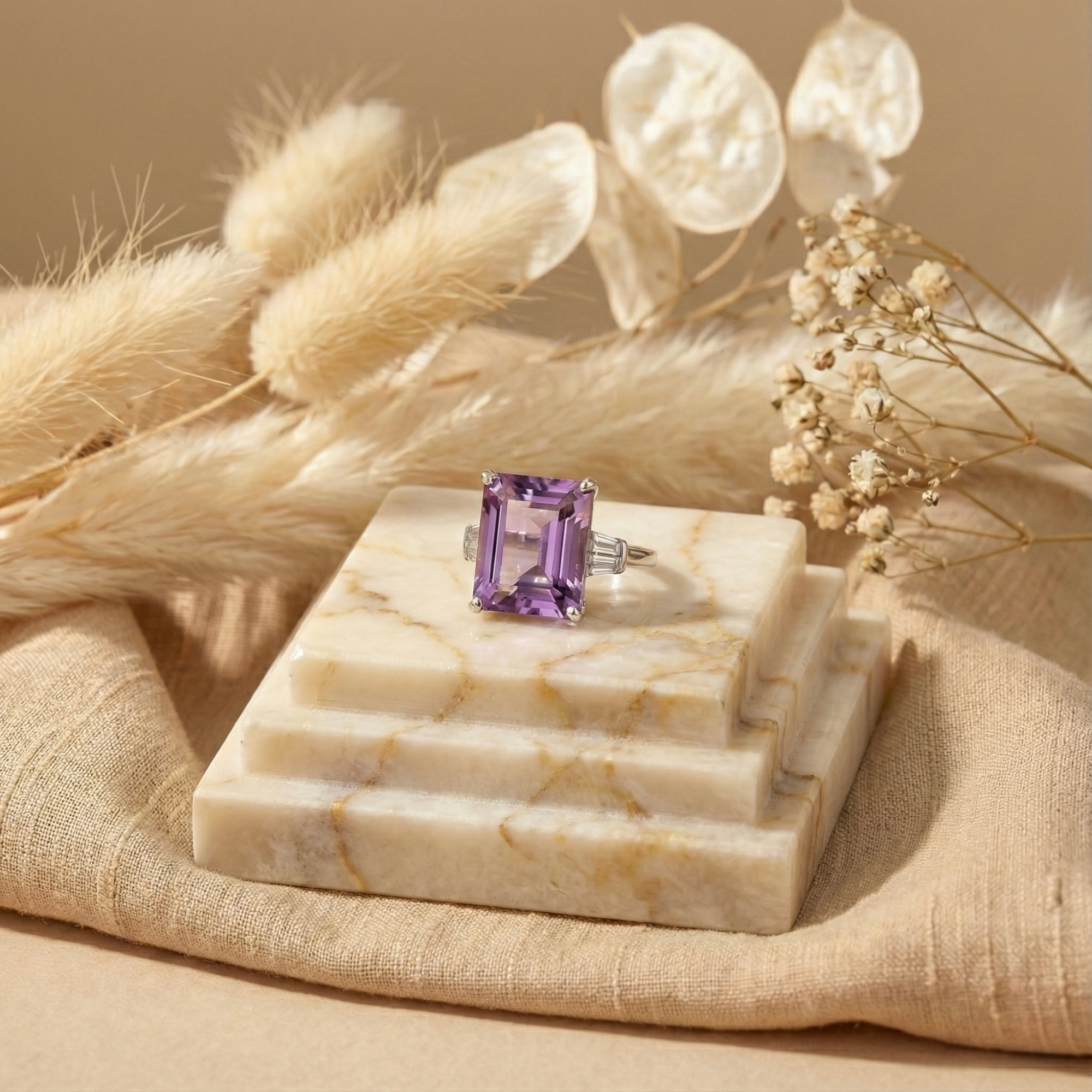 Octagon Purple Amethyst Ring