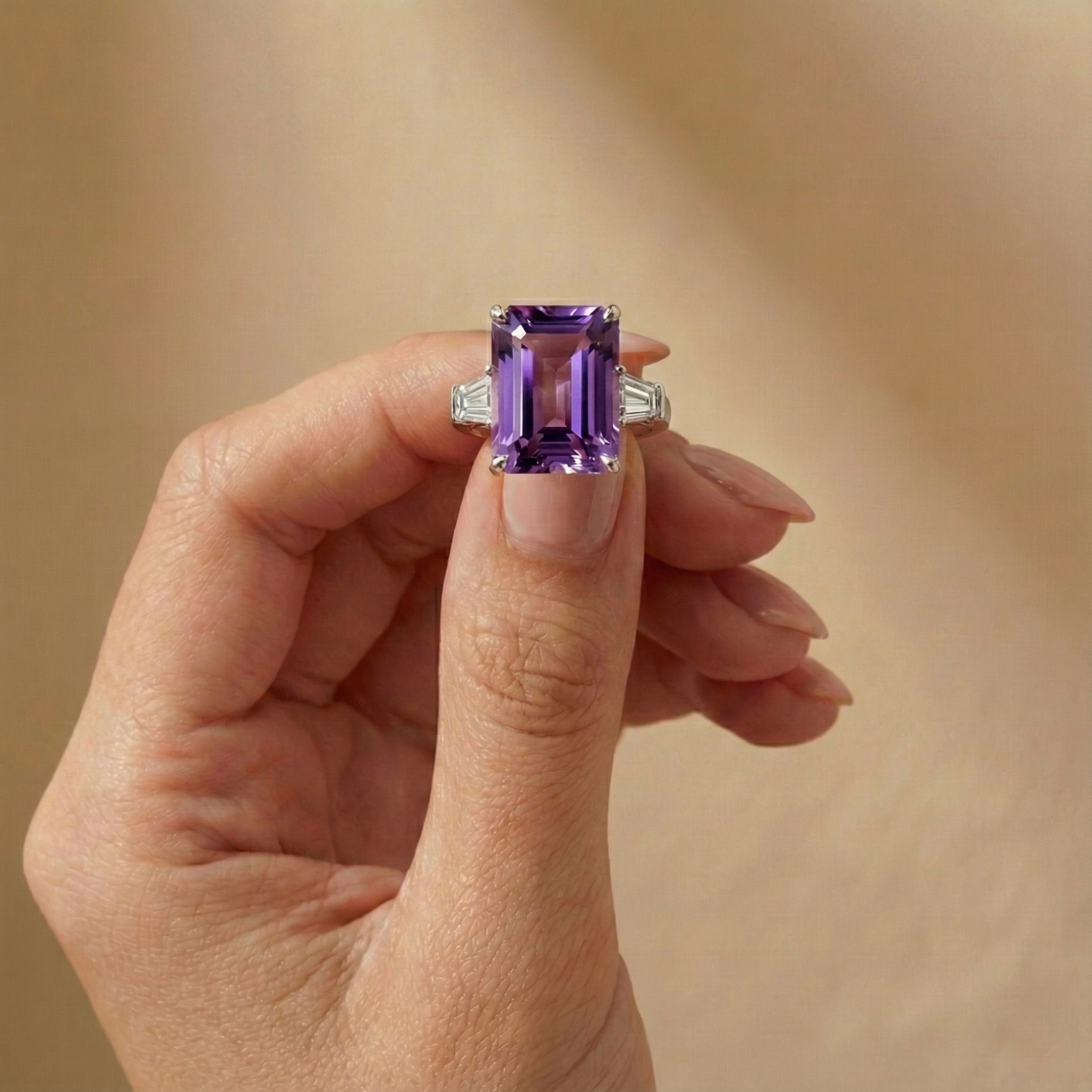 Octagon Purple Amethyst Ring
