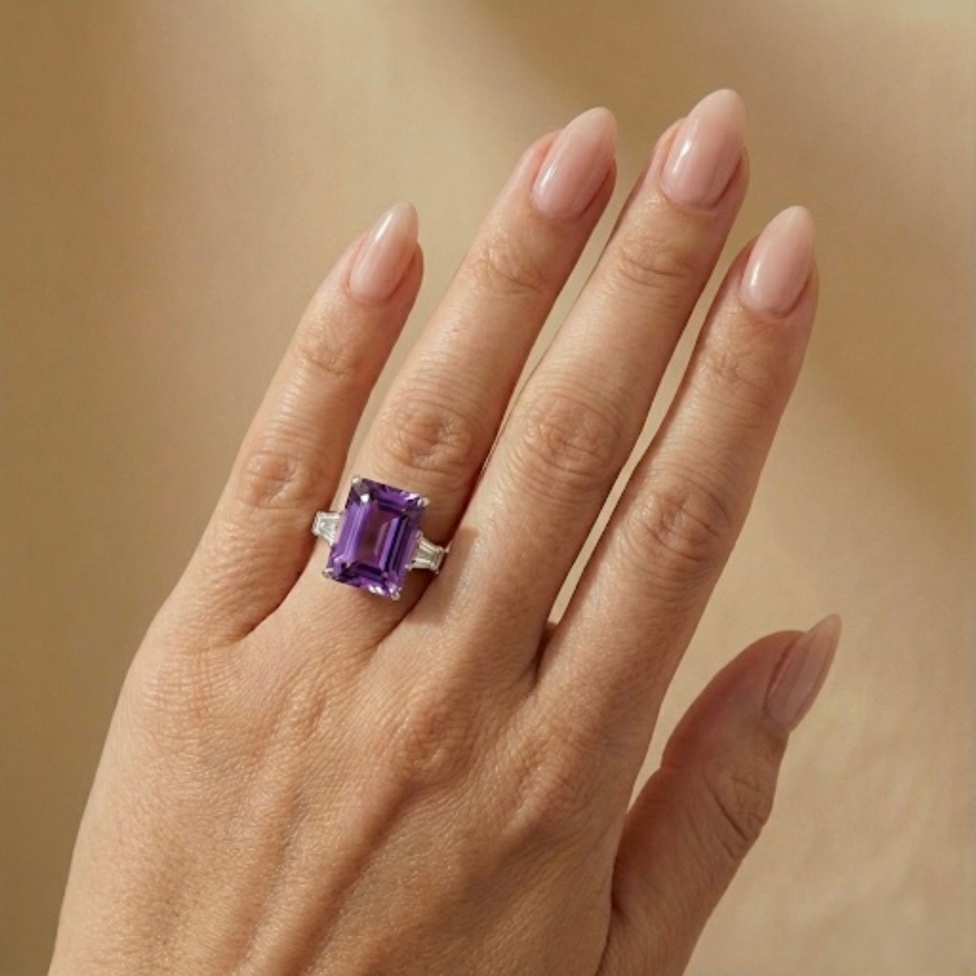Octagon Purple Amethyst Ring