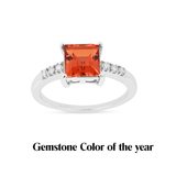 Peach Padparadscha Sapphire Ring Lab Grown, Peach Sapphire Square Ring 