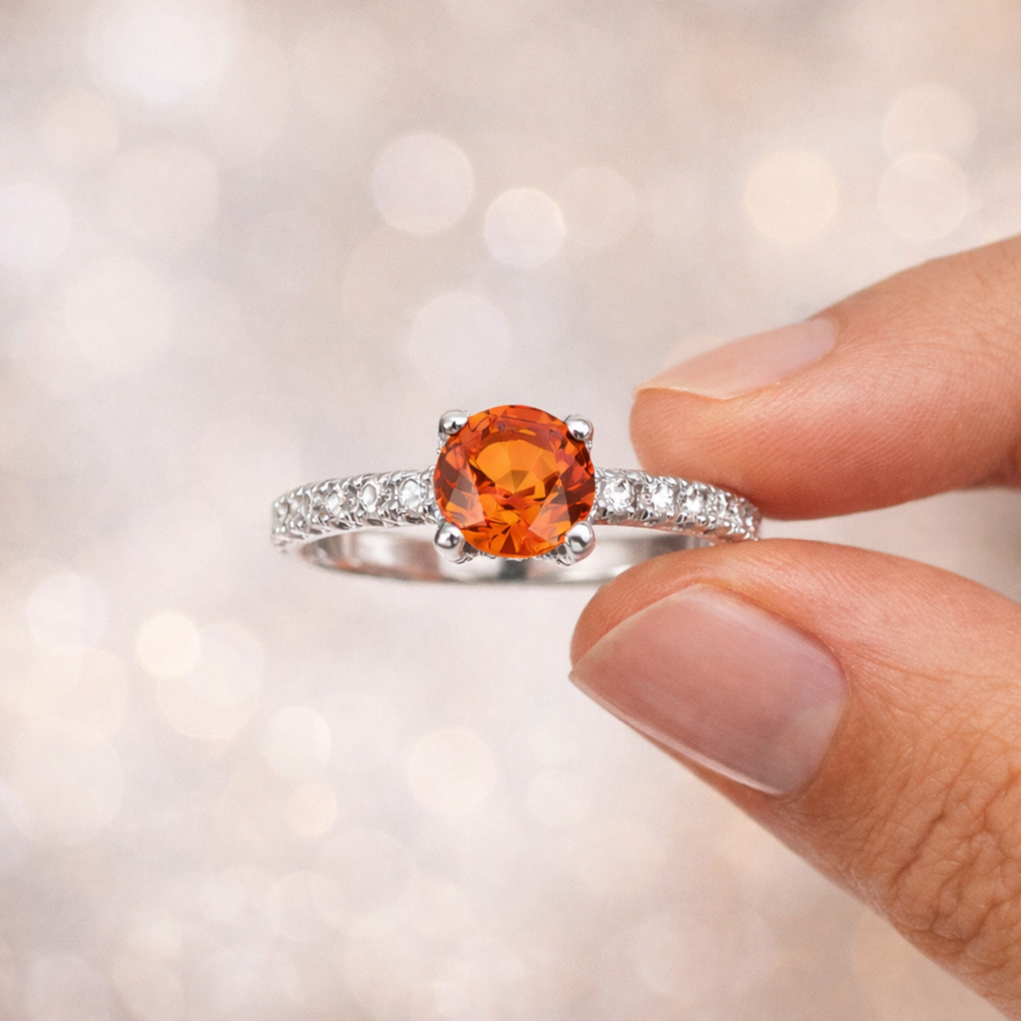 Round  Peach Sapphire Solitaire Ring