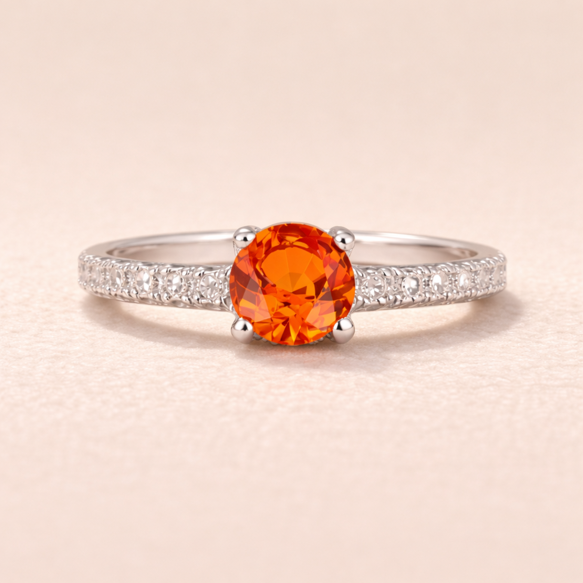 Round  Peach Sapphire Solitaire Ring