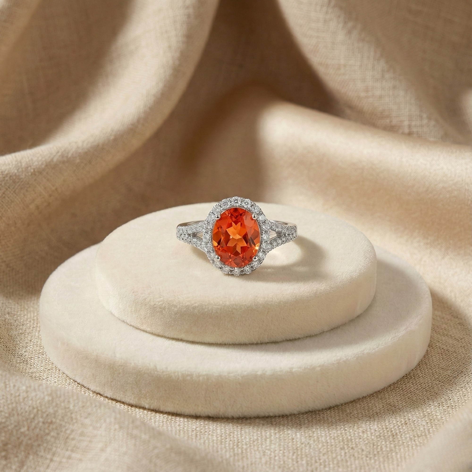 Anillo de zafiro Padparadscha ovalado