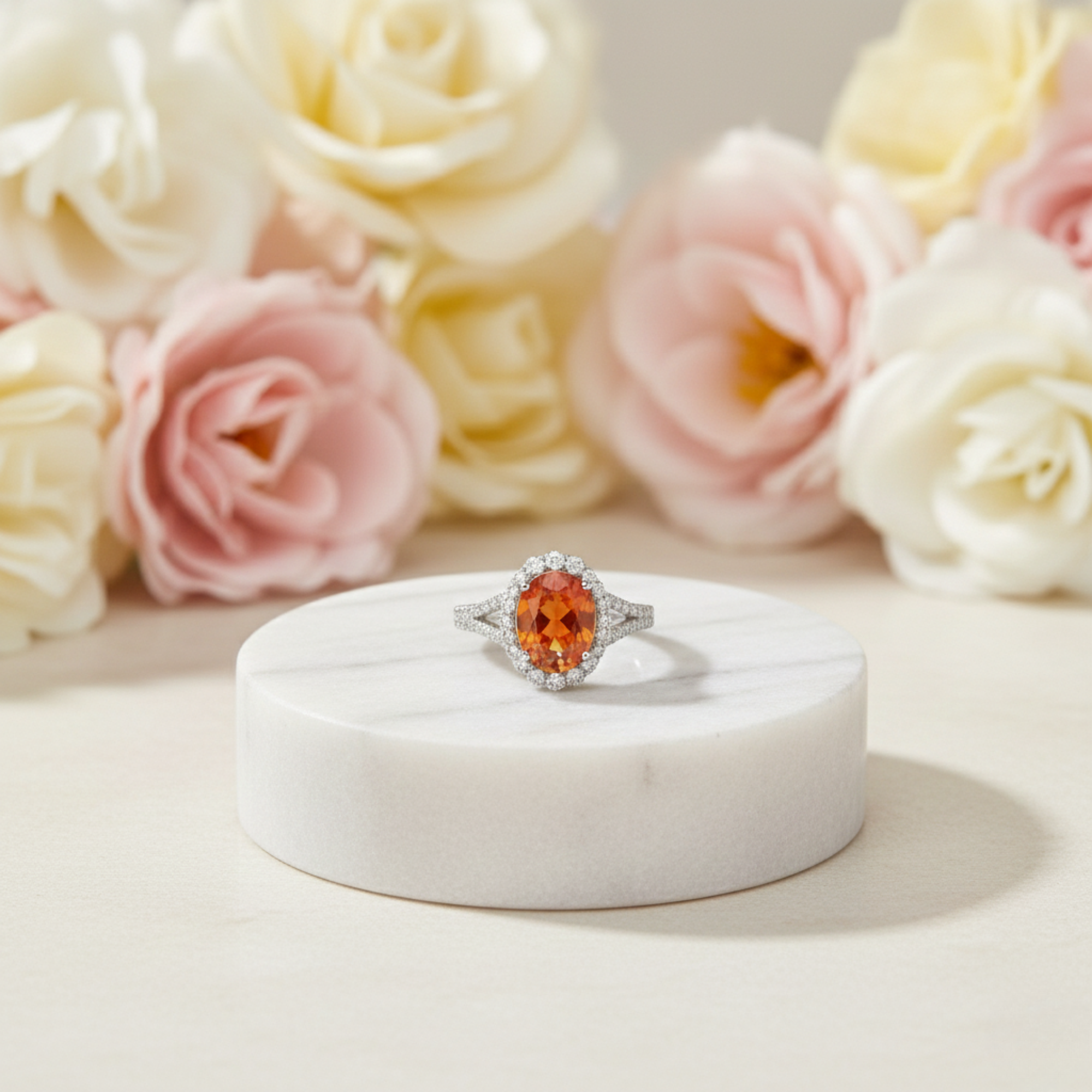 Anillo de zafiro Padparadscha ovalado