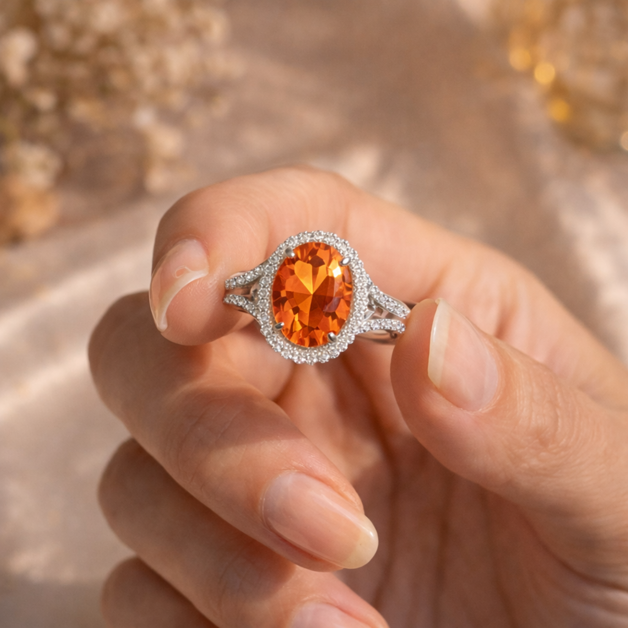 Anillo de zafiro Padparadscha ovalado